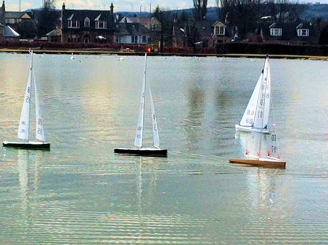 Leeward mark action during the Paisley IOM Open - Ali law rounds ahead of Brian Summers, with Bruce Davidson in third and Richard Rowan in fourth photo copyright Gordon Allison taken at Paisley Model Yacht Club and featuring the One Metre class