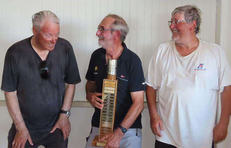 Everyone was a winner but having fun on the podium was Peter Russell first (Centre), John Collingwood second (Left) and Peter Coleman third (Right) - photo © Christie Arras