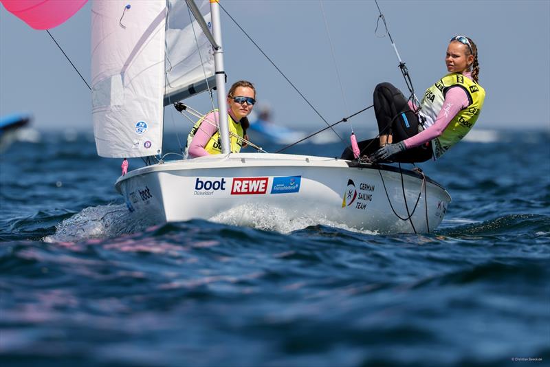 The female team of Esther Rodenhausen and Luisa Becker on their way to 420 victory photo copyright Christian Beeck taken at Kieler Yacht Club and featuring the 420 class