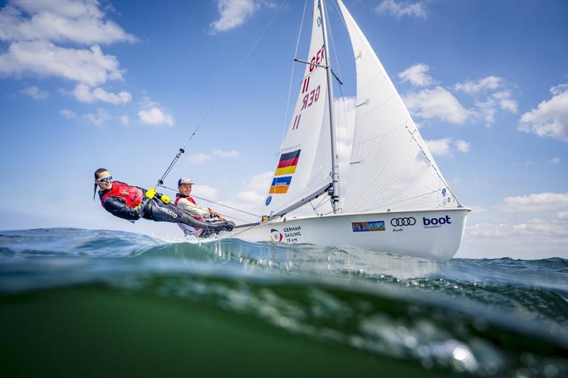 Pleased to beat their compatriots and rivals in the decisive 470 medal race: German team Simon Diesch/Anna - photo © Kiel Week / Sascha Klahn