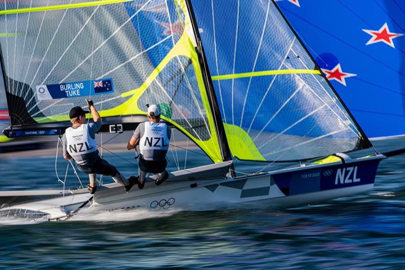 Pete Burling & Blair Tuke during the opening 49er races at the Tokyo 2020 Olympic Sailing Competition photo copyright Sailing Energy / World Sailing taken at  and featuring the 49er class