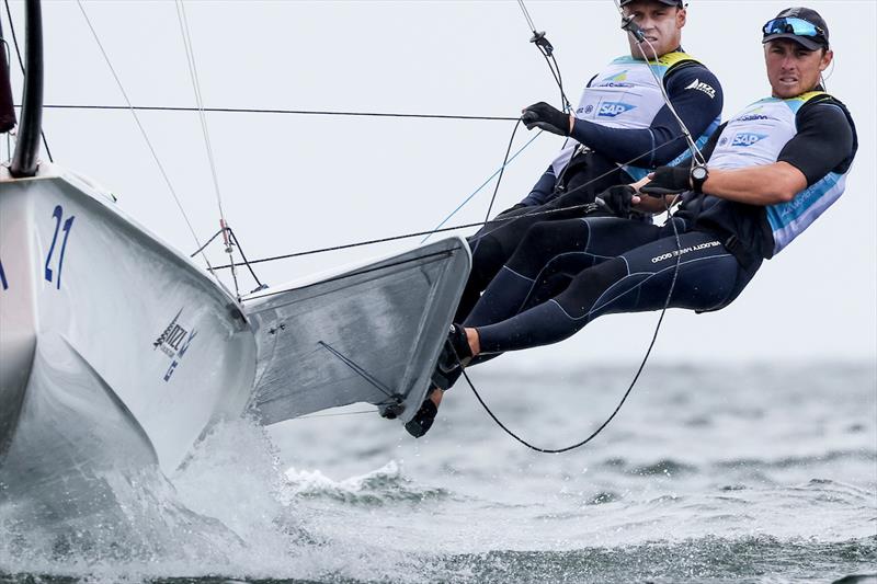 Isaac McHardie/Will McKenzie  - NZL - 49er -  Day 5, 2023 Allianz Sailing World Championships, The Hague, August 15, 2023  photo copyright Sailing Energy / World Sailing taken at  and featuring the 49er class