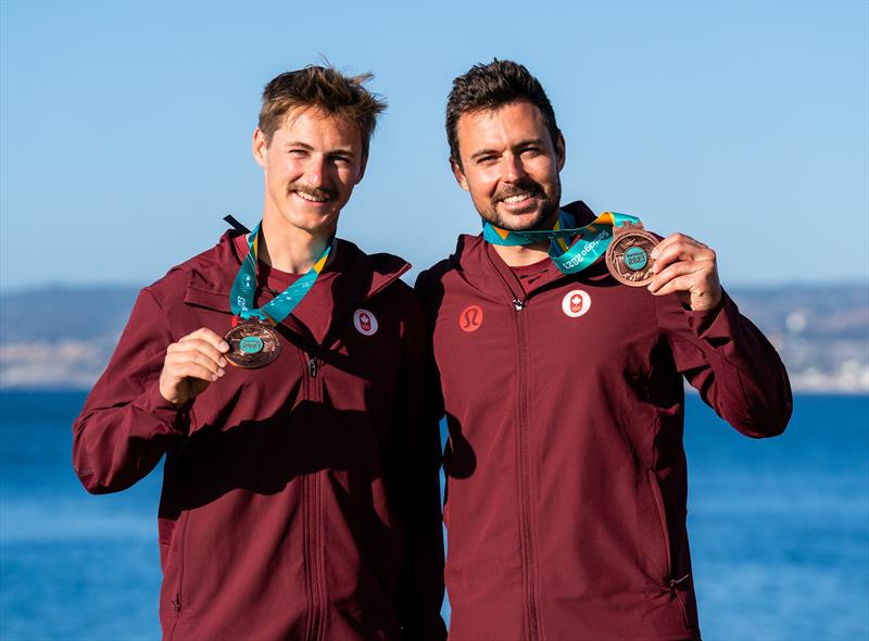 Justin Barnes and Will Jones sail to the bronze medal in 49er class at Cofradia Nautica del Pacifico during the Panam Games in Santiago, Chile on November 3, 2023 photo copyright Dave Holland/Sail Canada taken at Royal Victoria Yacht Club, Canada and featuring the 49er class