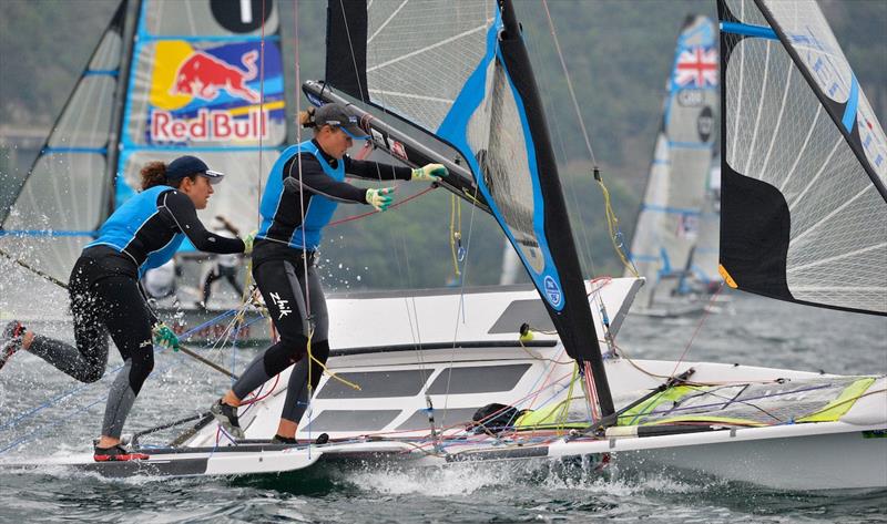 Garda Vela Trentino EUROSAF Champion Sailing Cup day 1 photo copyright Roberto Vuilleumier taken at Vela Garda Trentino and featuring the 49er FX class