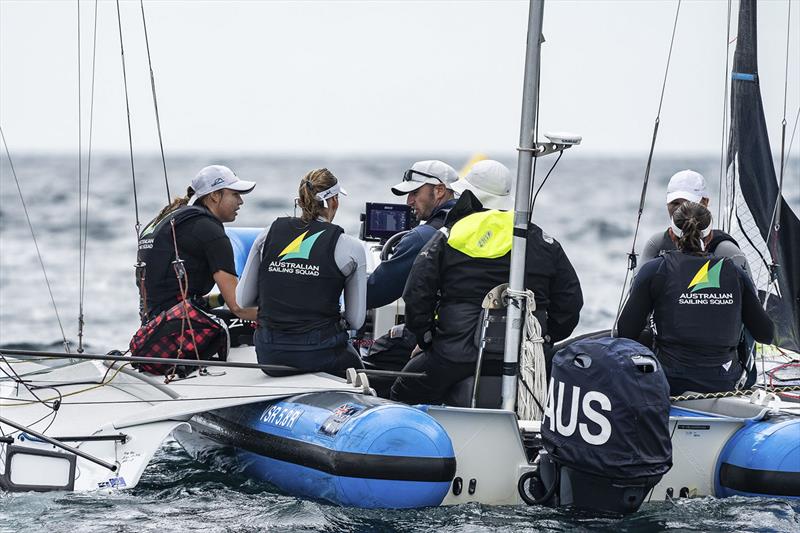 49erFX coaches talk strategy between races - photo © Beau Outteridge