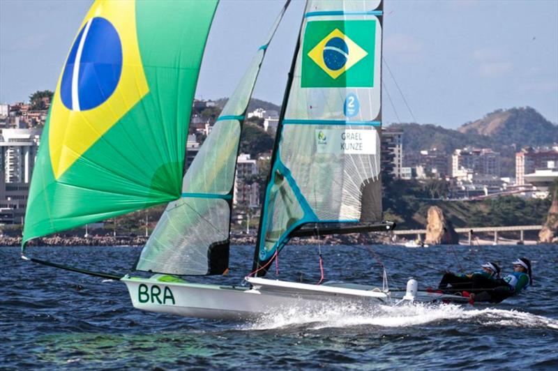 Martine Grael and Kahena Kunz (BRA) sailing on Guanabara Bay, Rio de Janeiro - Day 6 2016 Olympic Regatta photo copyright Richard Gladwell - Sail-World.com / nz taken at Takapuna Boating Club and featuring the 49er FX class