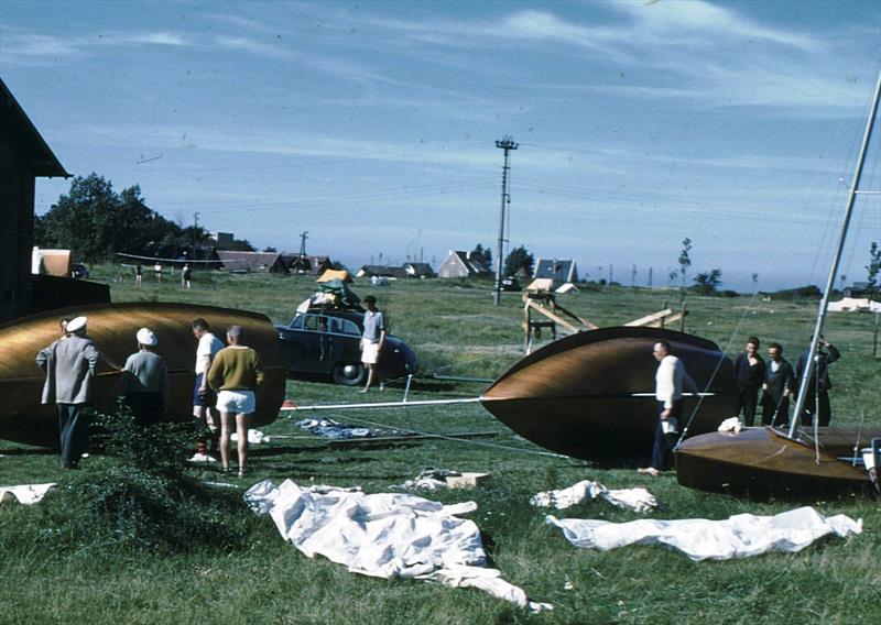 An early version of Team GBR polishing and preparing their hulls at Ouisterham - photo © Austin Farrar Collection / D. Chivers