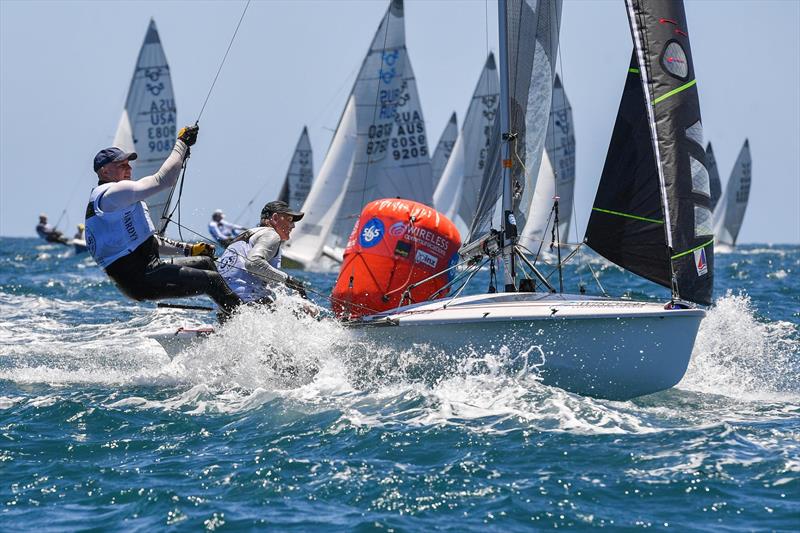 Top mark with Rob Duessen and David Snead photo copyright Christophe Favreau taken at Adelaide Sailing Club and featuring the 505 class