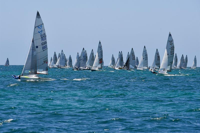 Peter Nicholas and Luke Payne lead the fleet photo copyright Christophe Favreau taken at Adelaide Sailing Club and featuring the 505 class