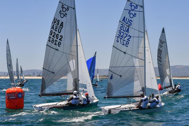 Sandy 9272 and Howie 9262 first top mark R4 photo copyright Christophe Favreau taken at Adelaide Sailing Club and featuring the 505 class