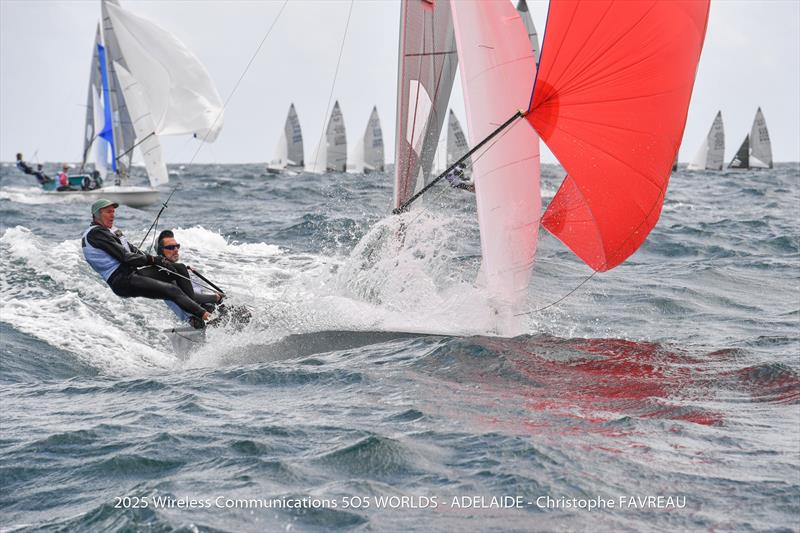 In the trough of a wave on Wireless Communications International 505 World Championships Day 4 -  photo copyright Christophe Favreau taken at Adelaide Sailing Club and featuring the 505 class