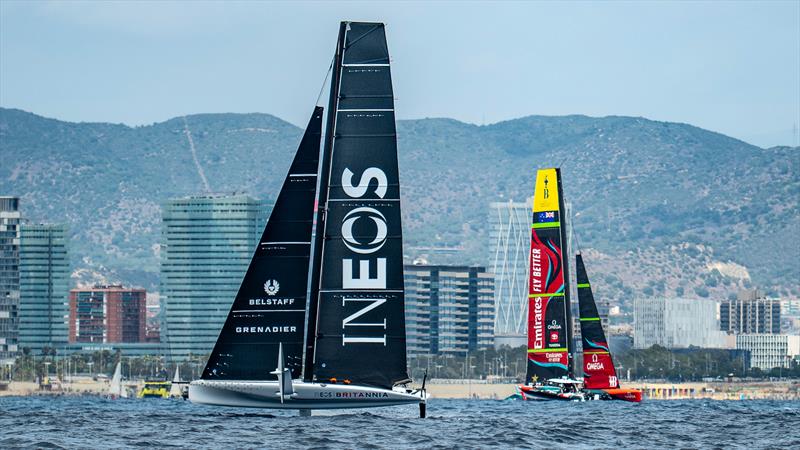 INEOS Britannia and Emirates Team NZ - AC40 and AC75 - July 26, 2023 - Barcelona - photo © Paul Todd/America's Cup