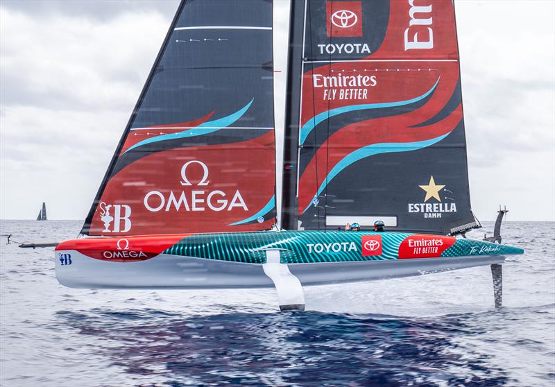 Pecco Bagnaia - current MotoGP World Champion has a drive of Emirates Team New Zealand's AC40 photo copyright Hamish Hooper / Emirates Team New Zealand taken at Royal New Zealand Yacht Squadron and featuring the AC40 class