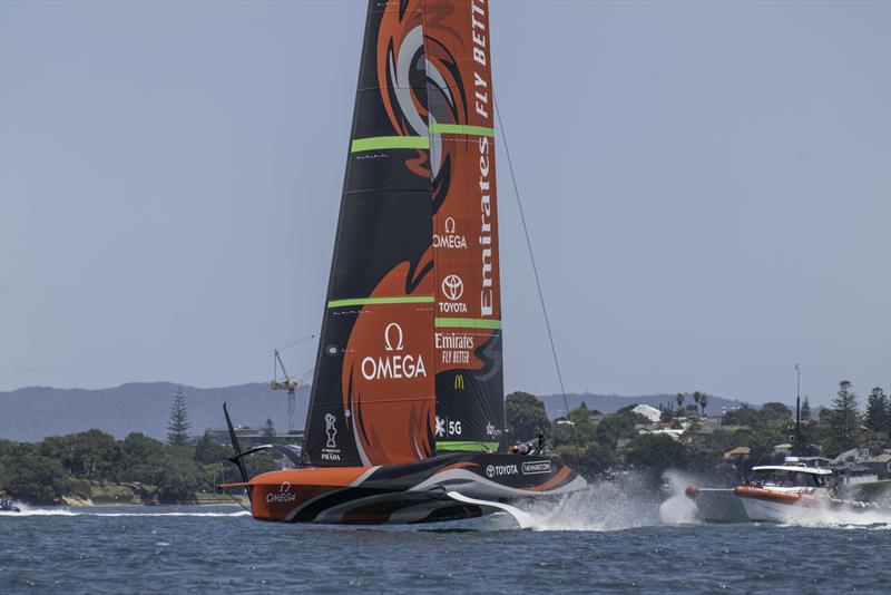 Emirates Team New Zealand sail their AC75 Te Rehutai on the Waitemata Harbour in Auckland, New Zealand photo copyright Hamish Hooper / Emirates Team New Zealand taken at Royal New Zealand Yacht Squadron and featuring the AC75 class
