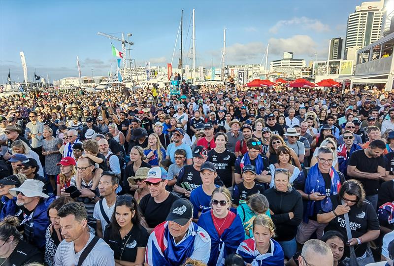 A sea of fans at the Presentation - America's Cup - Day 7 - March 17, 2021 , Course A photo copyright Richard Gladwell / Sail-World.com taken at Royal New Zealand Yacht Squadron and featuring the AC75 class