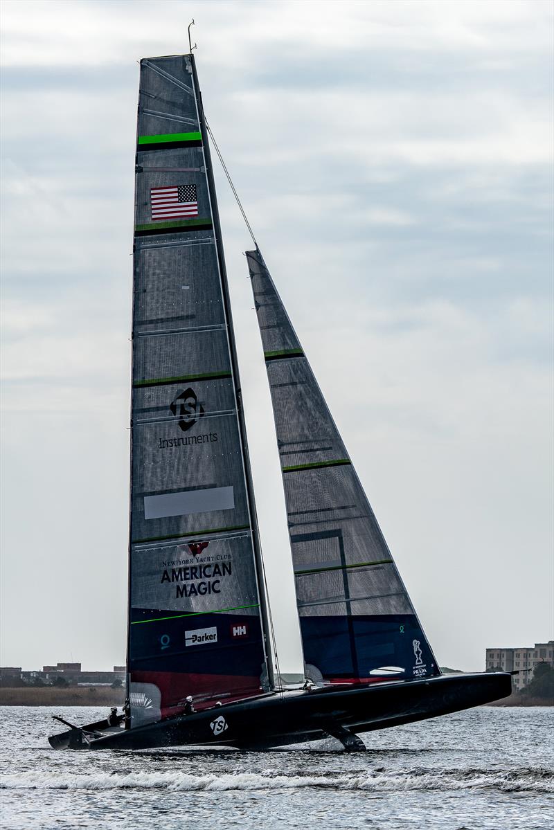 Controlled stop - American Magic -  Patriot - AC75 - January 17, 2023 - Pensacola, Florida - photo © Paul Todd/America's Cup