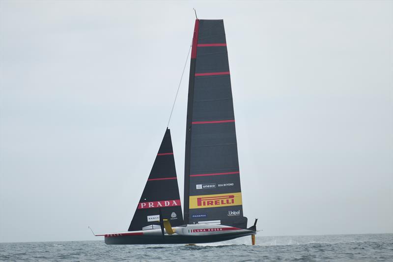 Luna Rossa flied high - but how much is left of the immersed rudder - Luna Rossa - AC75 - Day 27 - June 14, 2024 - Barcelona photo copyright Alex Carabi / America's Cup taken at Circolo della Vela Sicilia and featuring the AC75 class