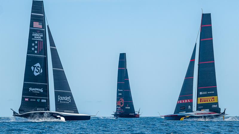 Alinghi Red Bull Racing, American Magic and Luna Rossa play 'crisscross'  - AC75 - Day 32 - June 22, 2024 - Barcelona - photo © Job Vermeulen / America's Cup