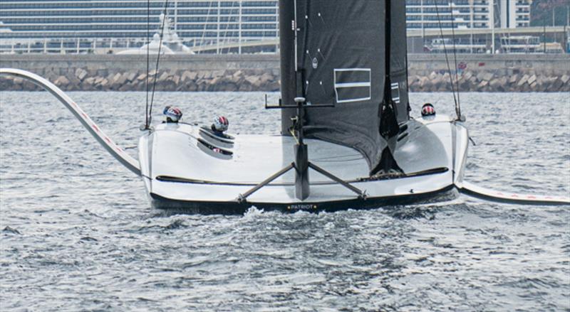 One of the cyclors can be seen below the deckline on American Magic - June 22, 2024 - photo © Ugo FonollÃ¡ / America's Cup