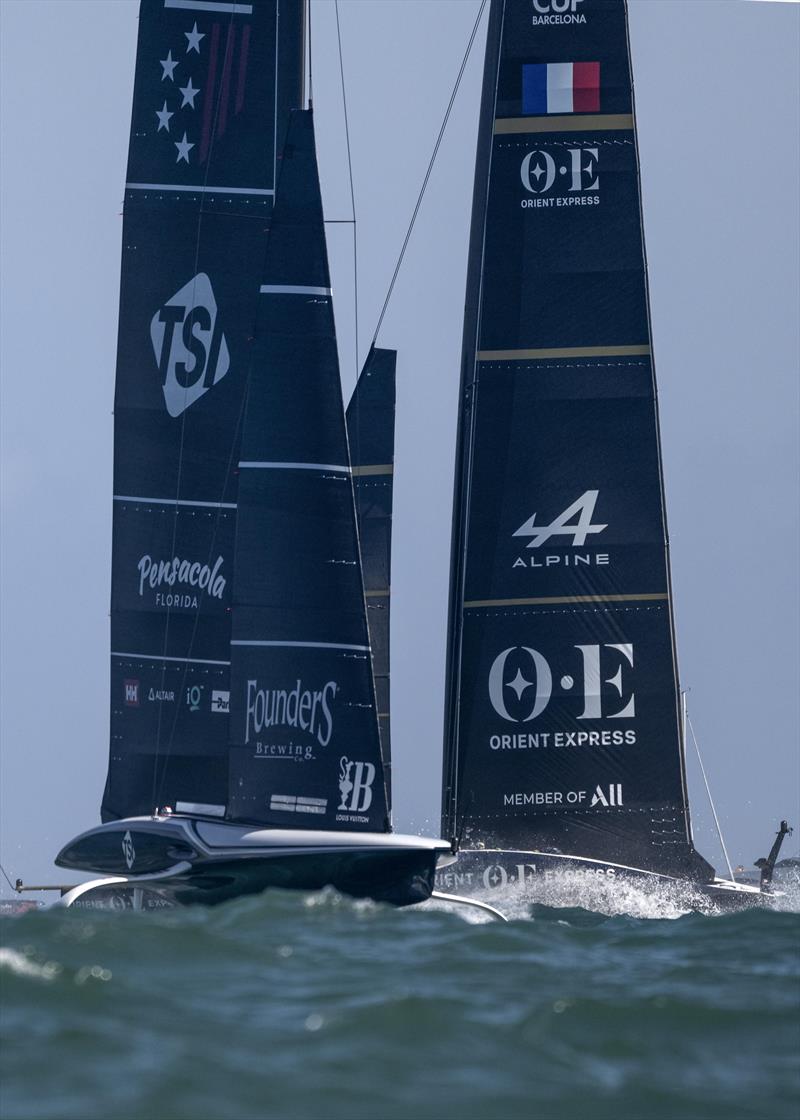 New York Yacht Club American Magic vs. Orient Express Racing Team on Louis Vuitton Cup Round Robin Day 7 - 7th September 2024 photo copyright David Maynard / www.alleycatphotographer.com taken at  and featuring the AC75 class