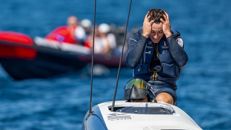 A cyclor's anguish - Orient Express Racing Team - Day 9 - Round Robin 2 - Louis Vuitton Cup - September 9, 2024 photo copyright Ricardo Pinto / America's Cup taken at Real Club Nautico de Barcelona and featuring the AC75 class