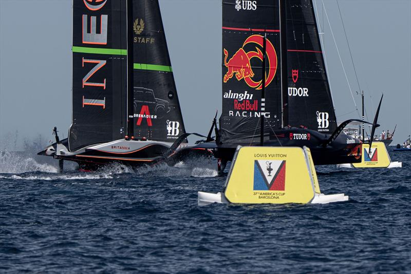 INEOS Britannia  and Alinghi Red Bull Racing (SUI) - Day 3 - Semi-Finals - Louis Vuitton Cup - Day 12 - September 16, 2024 - Barcelona photo copyright Ian Roman / America's Cup taken at Real Club Nautico de Barcelona and featuring the AC75 class