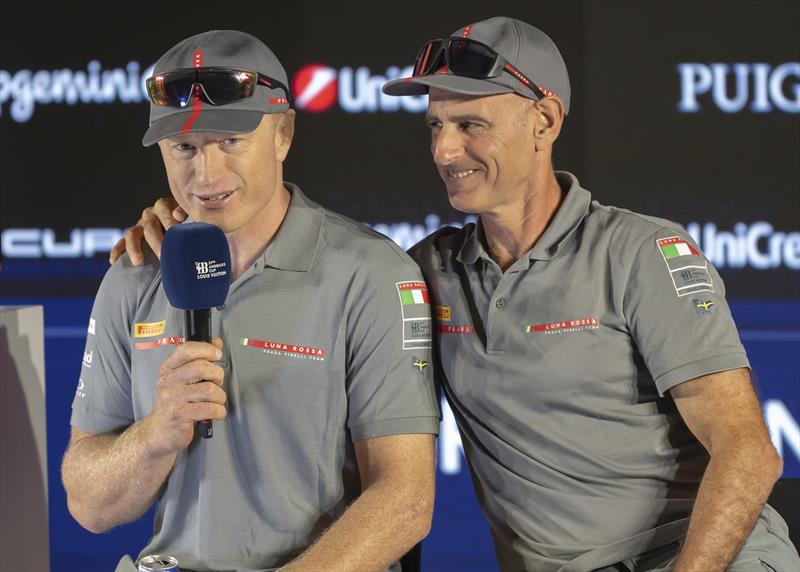 Jimmy Spithill and Checco Bruni during the Louis Vuitton Cup Finals Media Conference - photo © David Maynard / www.alleycatphotographer.com