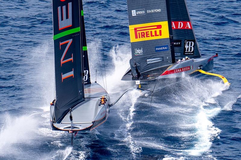 Luna Rossa Prada Pirelli and INEOS Britannia - Louis Vuitton Cup -  Final  - Race Day 6 - October 2, 2024  photo copyright Ian Roman / America's Cup taken at Real Club Nautico de Barcelona and featuring the AC75 class