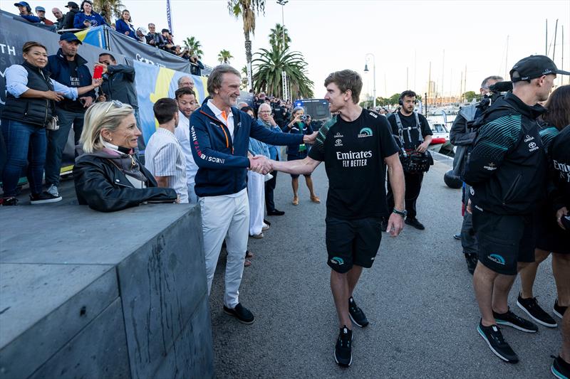 Sir Jim Ratcliffe congratulates Peter Burling after the Louis Vuitton 37th America's Cup Barcelona - photo © Ricardo Pinto / America's Cup