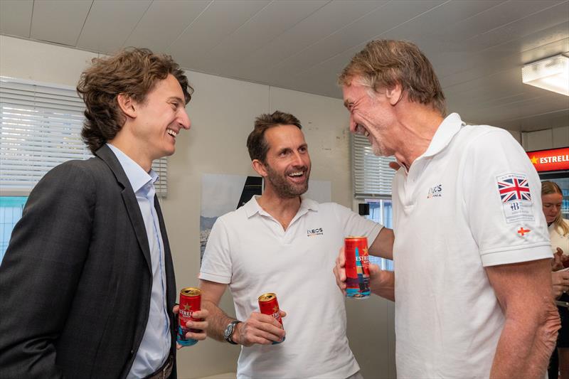 In happier times Sir  Ben Anslie, and Sir Jim Ratcliffe celebrate the INEOS Britannia win in the Louis Vuitton Cup - October 4, 2024 - Barcelona  photo copyright Ian Roman / America's Cup taken at Royal Yacht Squadron and featuring the AC75 class