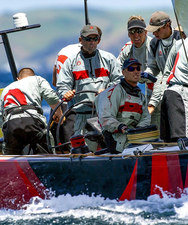 Alinghi Swiss Challenge crew (R-L) Russel Coutts second for the right at the helm, Murray Jones on the main and Jochen Schuemann as strategist during the pre starts of the Louis Vuitton Cup in Auckland, New Zealand. Dec, 10. 2002 - photo © Sergio Dionisio / Oceanfashion Pictures