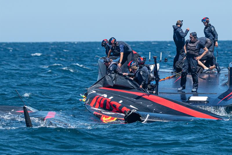 'Boat One' dismasting - AC75 - Alinghi  Red Bull Racing - April 2024 photo copyright Ivo Rovira / America's Cup taken at Société Nautique de Genève and featuring the ACC class