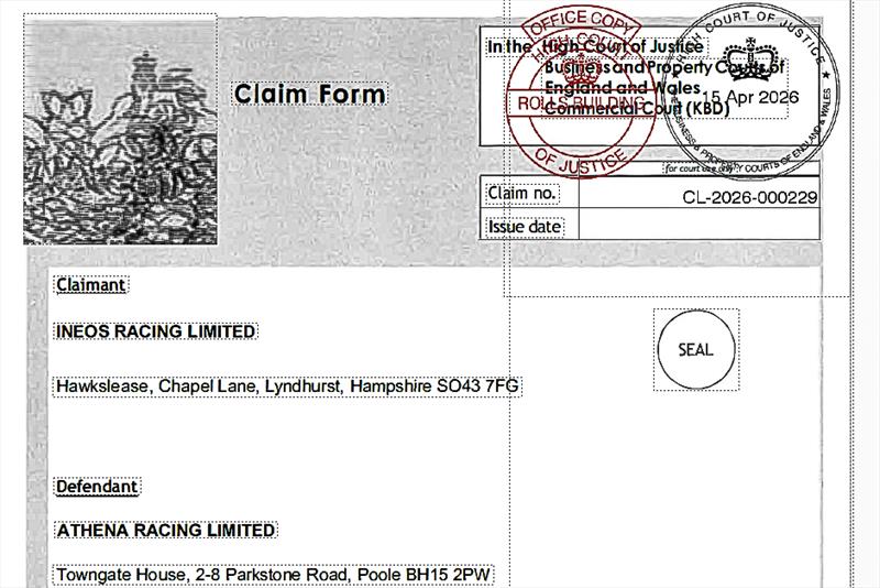 INEOS Racing v Athena Racing - Claim Form - Page 1 - America's Cup - May 1, 2026 photo copyright Sail-World NZ taken at Royal Yacht Squadron and featuring the ACC class