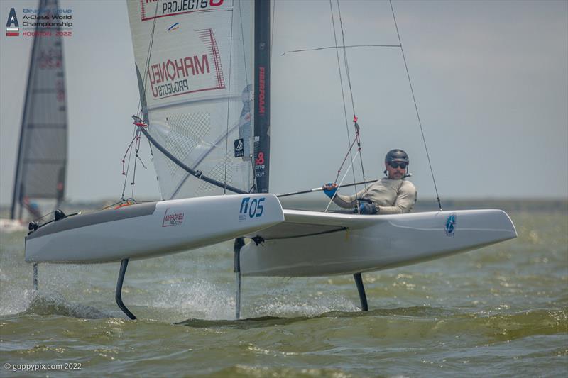 Bruce Mahoney on his way to a Worlds Race victory on the final day at the Beacon Group A-Class Catamaran World Championships in Texas - photo © Gordon Upton / www.guppypix.com