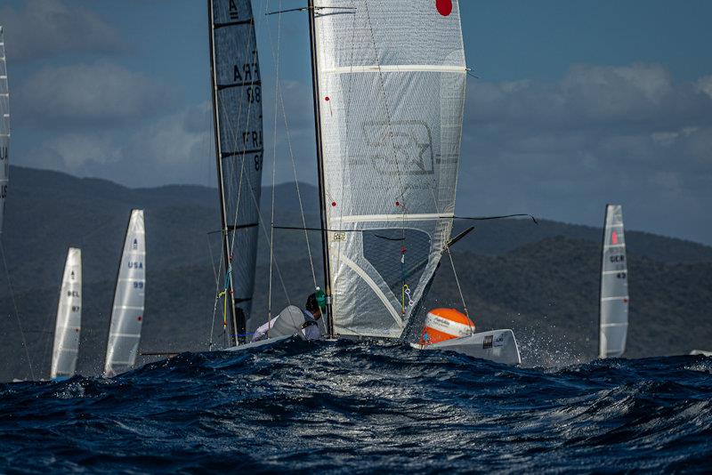 Big wave sailing in the A-Cat is fun; long bows make them less prone to pitchpole than many other classes - A Class Cat Worlds at Punta Ala day 1 photo copyright Gordon Upton / www.guppypix.com taken at Centro Velico Punta Ala and featuring the A Class Catamaran class