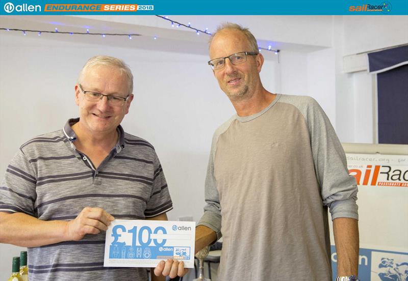 Alan Gibson receives an Allen voucher for wining the 60th Round Sheppey Race, part of the Allen Endurance Series photo copyright Tim Olin / www.olinphoto.co.uk taken at Isle of Sheppey Sailing Club and featuring the  class