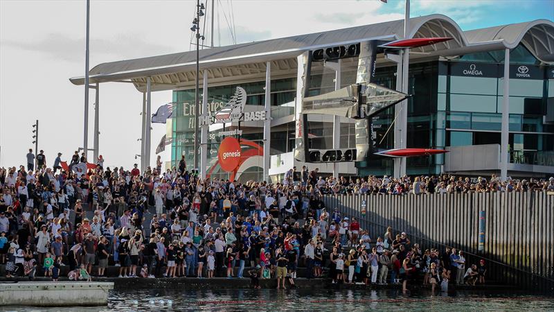 Fans gather in front of the Emirates Team NZ base in Auckland to  welcome Te Rehutai after the AC36 win - March 17,  2021 photo copyright Richard Gladwell / Sail-World.com / nz taken at Royal New Zealand Yacht Squadron and featuring the ACC class