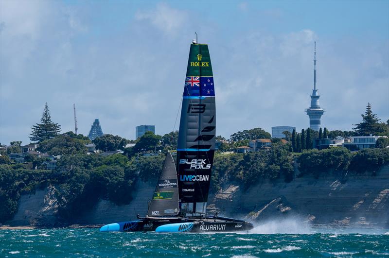 Black Foils test the new foils off Takapuna, Auckland - Armstrong Foils has partnered with SailGP to be the Official Foil Tip Manufacturer of SailGP photo copyright Armstrong Foils taken at Royal New Zealand Yacht Squadron and featuring the  class