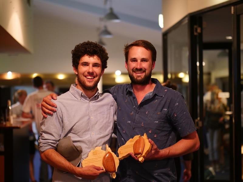 B14 Worlds prize giving: Robbie Hunt & Ben Price 2nd overall photo copyright Steve Miller taken at Port Dalrymple Yacht Club and featuring the B14 class