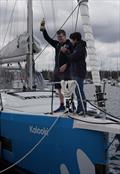 Dame Ellen MacArthur with George Paxford aboard Kalooki at Buckler's Hard &copy; Tom Steventon