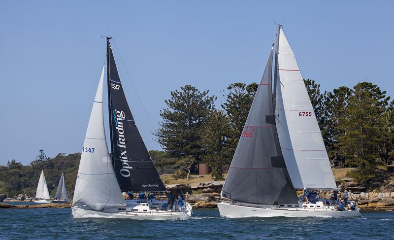 Speedwell finally gets around Ausreo on the Western side of Shark Island, whilst other non-spinnaker competitors make for the turning mark at the Southern tip of the island - photo © John Curnow