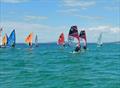 Archie and Abbie Hosie enjoying the same course with the whole fleet on their O'pen Skiffs © Capel Sound Invitational