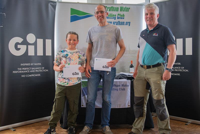 (L-R) Arthur and Paul Warren, and Mark Rushton, won the two classes at the Gill Fast Cat Open at Grafham photo copyright Paul Sanwell / OPP taken at Grafham Water Centre and featuring the Catamaran class