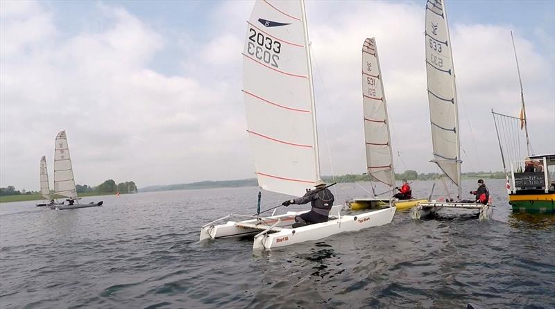 And they're off! John Terry (533) with Stuart Ede (531) at the Committee Boat end and event winner Gareth Ede (91) with Eamonn Cotter (505) at the pin end during the Rutland Cat Open  photo copyright Syd Gage taken at Rutland Sailing Club and featuring the Catapult class