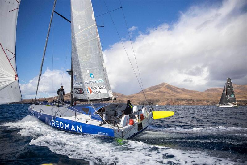 Start of the 2021 RORC Transatlantic Race from Puerto Calero, Lanzarote - Atlantic Class40 duel begins between Antoine Carpentier's Redman and Olivier Magre's Palanad 3 photo copyright James Mitchell / RORC taken at Royal Ocean Racing Club and featuring the Class 40 class
