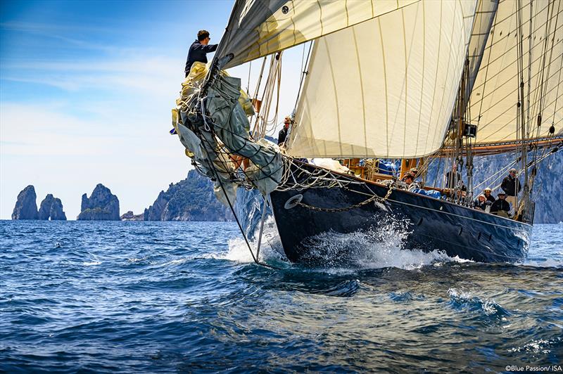 Action stations on board Mariette of 1915 photo copyright Blue Passion / ISA taken at Yacht Club Capri and featuring the Classic Yachts class