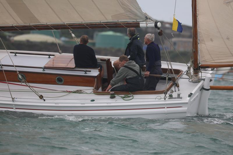 Aboard the 1912 Falmouth Quay Punt Curlew during Falmouth Classics 2024 photo copyright Ian Symonds taken at Royal Cornwall Yacht Club and featuring the Classic Yachts class