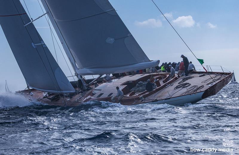 Gheist upwind photo copyright Bow Caddy Media taken at Société Nautique de Saint-Tropez and featuring the Classic Yachts class