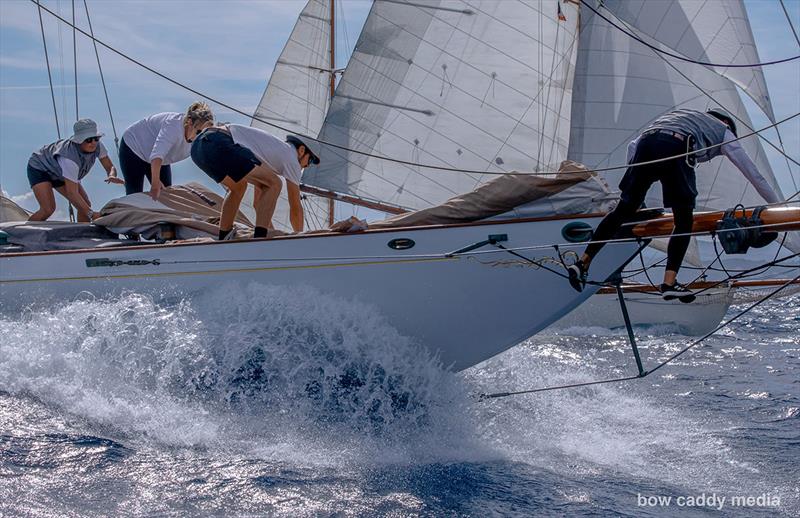 Action on the bow photo copyright Bow Caddy Media taken at Société Nautique de Saint-Tropez and featuring the Classic Yachts class