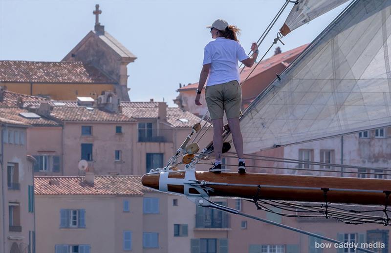 Saint-Tropez backdrop photo copyright Bow Caddy Media taken at Société Nautique de Saint-Tropez and featuring the Classic Yachts class